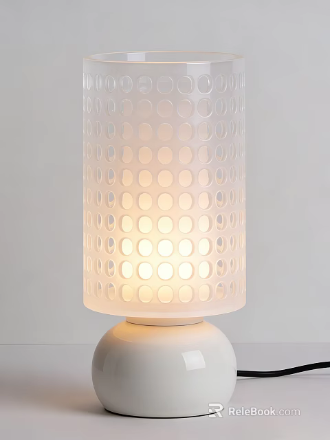 Modern White Table Lamp With Circular Perforated Shade And Warm Glow 3d model 