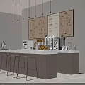 Modern Bar Counter Design With High Stools Hanging Lights Menu Boards And Coffee Machines