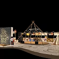Vibrant Commercial Street With Tepee Tent String Lights Market Stalls And Decorative Signs