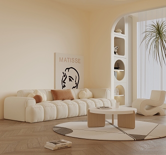 Cream style sofa-Ji combination 3d model