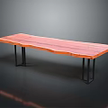 Modern Minimalist Long Table With Red Wooden Tabletop Natural Grain And Black Metal Legs