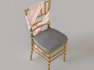 Elegant Leisure Chair With Gold Frame Pink Ribbon And Gray Cushion 3d model