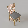 Elegant Leisure Chair With Gold Frame Pink Ribbon And Gray Cushion