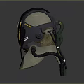 Futuristic Tech Helmet Design With Dark And Beige Yellow Accents Sensor Interface And Side Cables