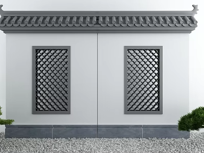 Traditional Chinese Garden Wall With Lattice Windows And Tile Roof Design 3d model