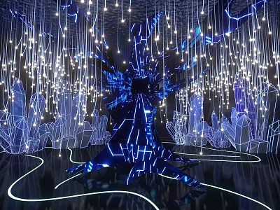 Futuristic Photo Spot With Blue Luminous Tree Crystal Decor And Lights 3d model