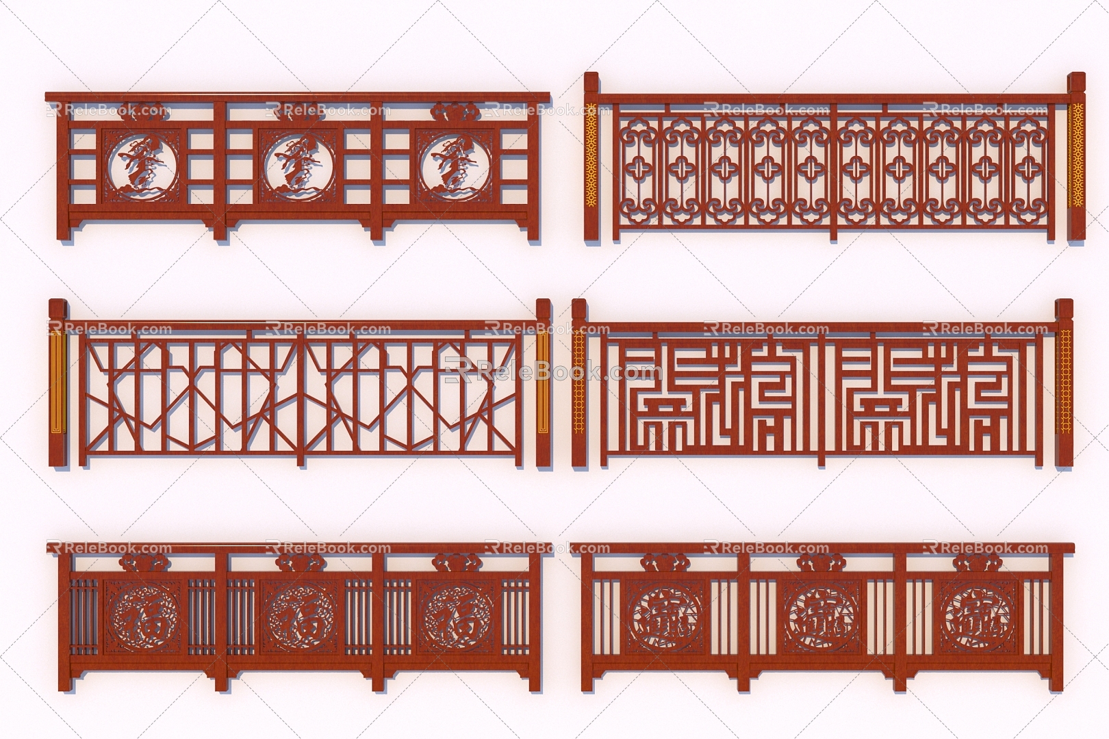 New Chinese style guardrail mahogany balustrade handrail model