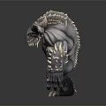 Muscular Monster Creature With Horned Head Fierce Facial Features Clawed Limbs And Spiked Fur Details