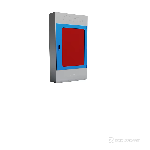 Industrial Control Cabinet With Red Front Panel And Blue Border Design 3d model 