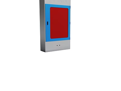 Industrial Control Cabinet With Red Front Panel And Blue Border Design 3d model