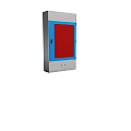 Industrial Control Cabinet With Red Front Panel And Blue Border Design