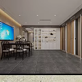 Spacious Exhibition Hall Showroom With Display Racks Wall Charts Chairs And Gray Tile Floor