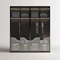 Modern Wardrobe With Glass Doors Hanging Clothes Folded Clothes and Interior Lighting