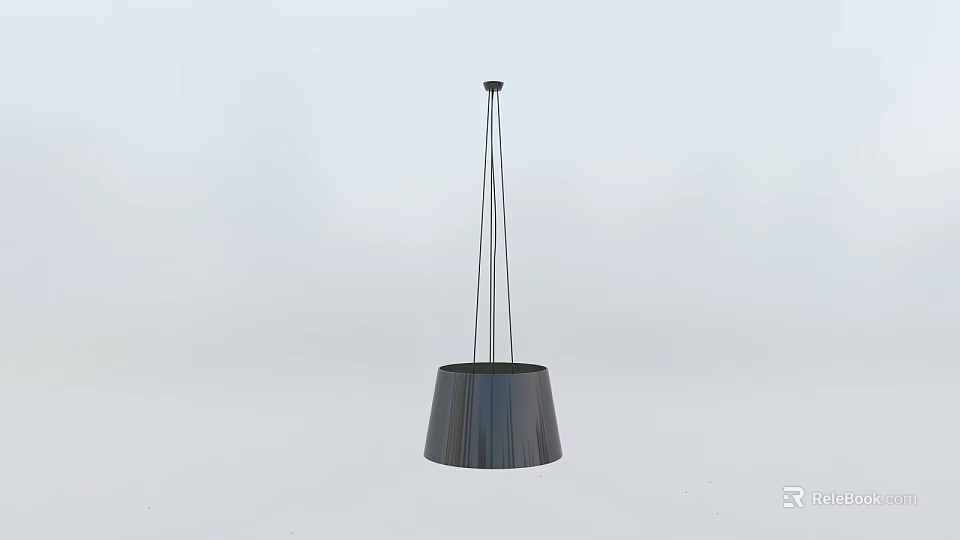 Sleek Modern Pendant Light With Black Metal Drum Shaped Shade And Adjustable Hanging Cords 3d model 