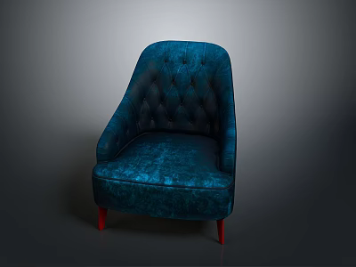 Modern Blue Tufted Armchair With Red Legs And Soft Upholstery Design 3d model