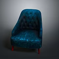 Modern Blue Tufted Armchair With Red Legs And Soft Upholstery Design