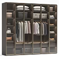 Modern Wooden Wardrobe With Hanging Clothes Folded Items Shelves And Storage Boxes