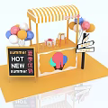 Colorful Summer Ice Cream Stand With New Products Promotion Balloons And Directional Signposts