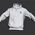 White Hoodie With Blue LA Logo And Front Pocket Casual Design