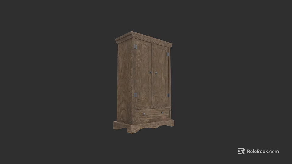 Elegant Solid Wooden Wardrobe With Double Doors Metal Hardware And Base Design 3d model 