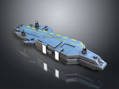 Interstellar Gray Spaceship With Yellow Lines And Futuristic Aerospace Structure Design 3d model