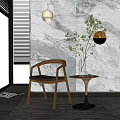 Modern Accent Chair With Wooden Frame Leather Seat Near Large Window Green View And Marble Wall