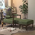 Green Casual Sofa Set with Floral Pillow Yellow Throw and Ottoman on Wooden Floor Rug