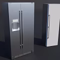 Modern Kitchen Appliances Silver Double Door Refrigerator With Water Dispenser And White Single Door Unit
