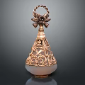 Elegant Vintage Perfume Bottle With Carved Glass Body And Floral Metal Top