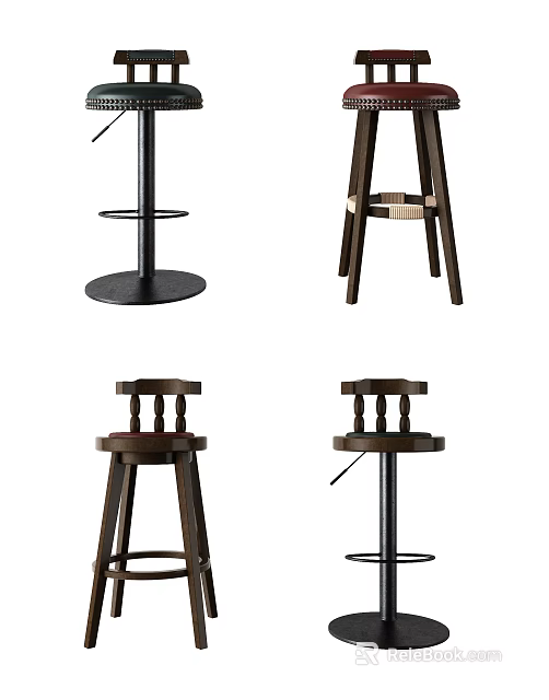 Stylish Bar Stools Featuring Various Wooden And Metal Designs For Home Use 3d model 