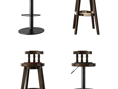 Stylish Bar Stools Featuring Various Wooden And Metal Designs For Home Use 3d model