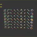 Various Colorful Game Weapons With Shiny Gemstone Decorations Arranged Neatly