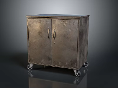 Mobile Industrial Storage Cabinet With Double Metal Doors And Perforated Design 3d model