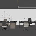 Modern Office Desk Interior With Ergonomic Chairs Lamp Monitor And Storage Cabinet
