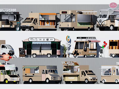 Variety Of Food Trucks For Mobile Catering Business 3d model
