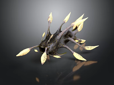 Black Biological Organ Structure With Golden Spiky Hairs And Unique Design 3d model
