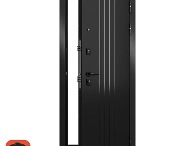 Modern Black Swing Door With Glass Panel And Secure Lock Design 3d model
