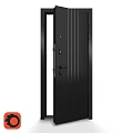Modern Black Swing Door With Glass Panel And Secure Lock Design