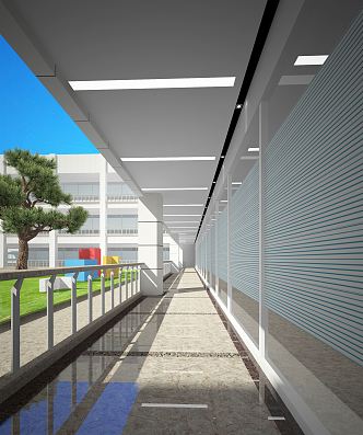 modern aisle office walkway 3d model