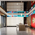 Tobacco and Wine Shop Interior Design with Spiral Staircase Red Walls Wine Racks Display Cabinets and Tables