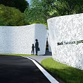 Perforated White Feature Wall In South Fountain Garden With Greenery And People Walking