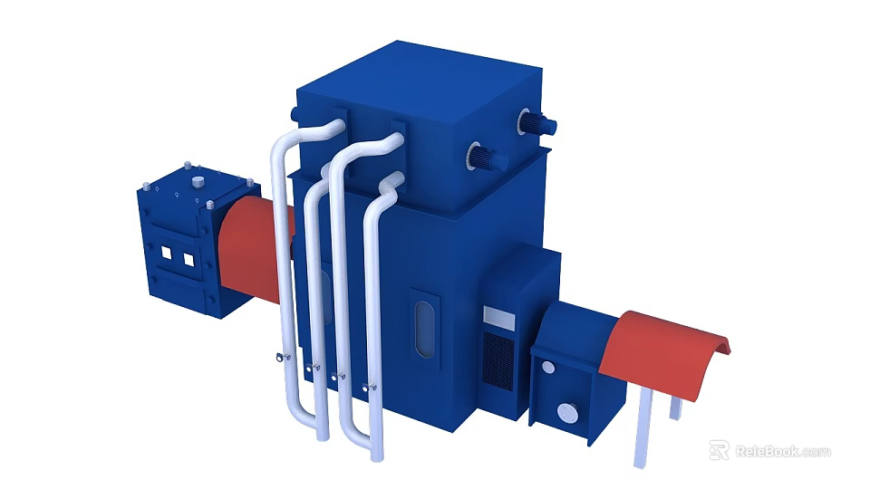 Industrial Mechanical Equipment with Blue Main Body White Pipes and Red Component Parts 3d model 