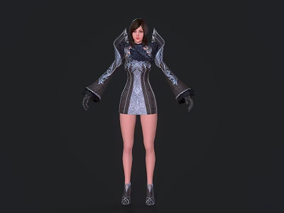 Game and Movie Female Character in Silver Black Armor with Intricate Details and High Heels 3d model