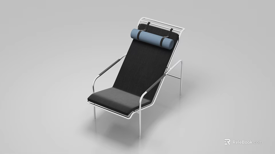 Modern Lounge Chair With Metal Frame Black Cushion And Blue Roll Pillow 3d model 
