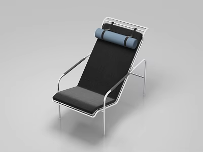 Modern Lounge Chair With Metal Frame Black Cushion And Blue Roll Pillow 3d model