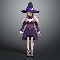 Magical Game Movie Character With Witch Hat Purple Ribbon Long Blonde Hair And Purple Outfit