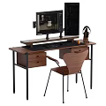Wooden Desk with Computer Monitor Drawers Chair and Stationery Organizer Setup