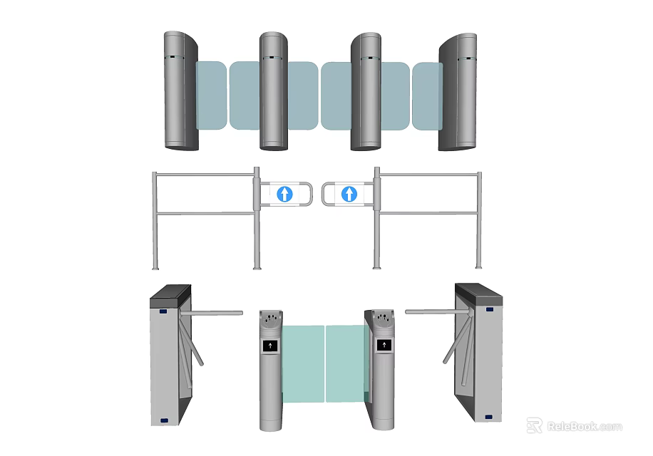 Public Facilities Tripod Flap And Swing Turnstiles For Pedestrian Access Control 3d model 