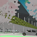 Modern Geometric Building Design With Greenery Parking Spaces And Pedestrians 3d model