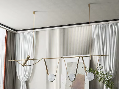 Contemporary Modern Chandelier With Brass Frame And Round Glass Shades In Living Room 3d model